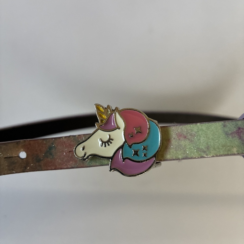 Girls Pastel Rainbow Unicorn Buckle Glittery Belt 28"